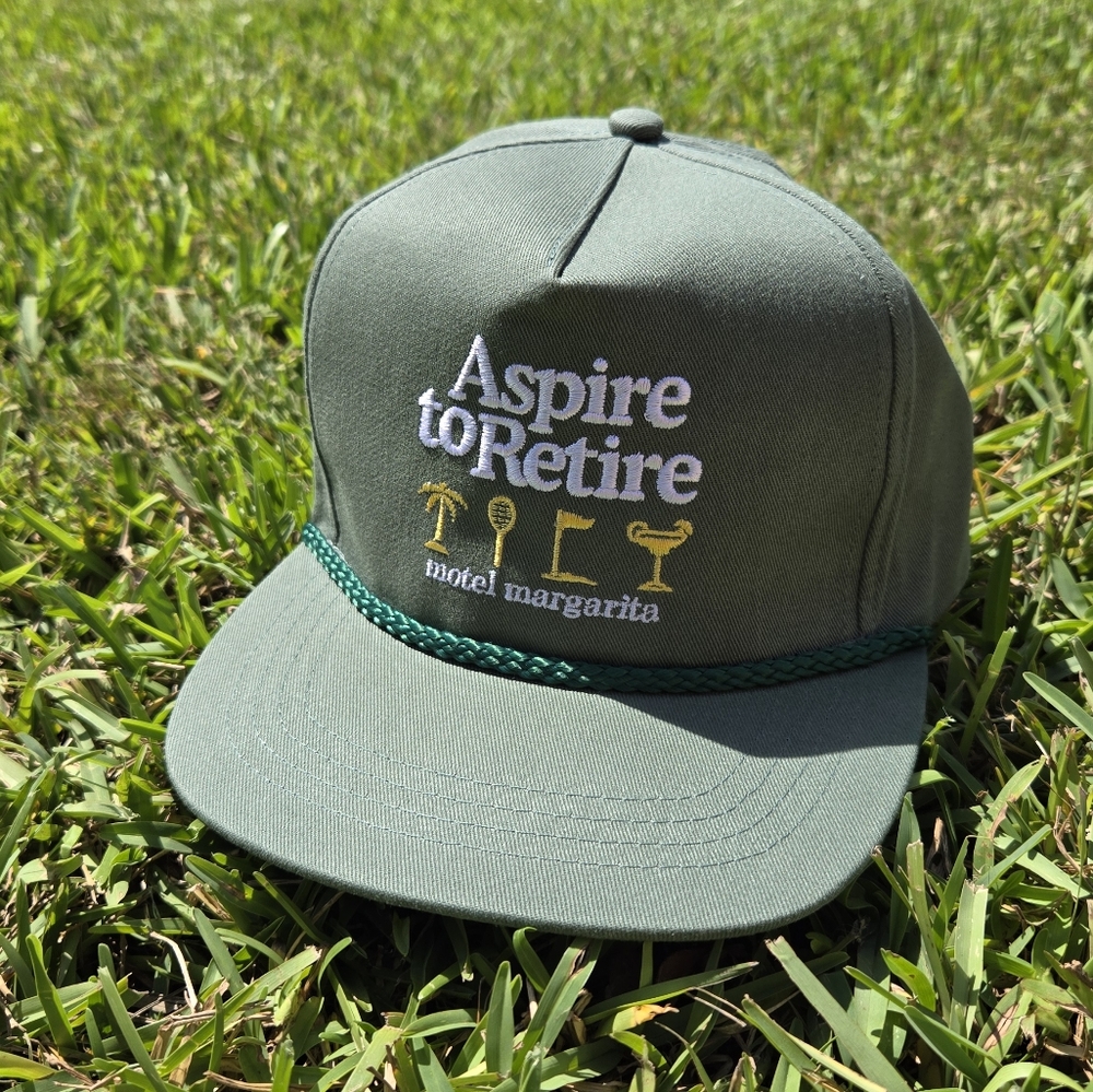 NWOT Motel Margarita "Aspire to Retire" Trucker Hat – Green Rope Cap (New)